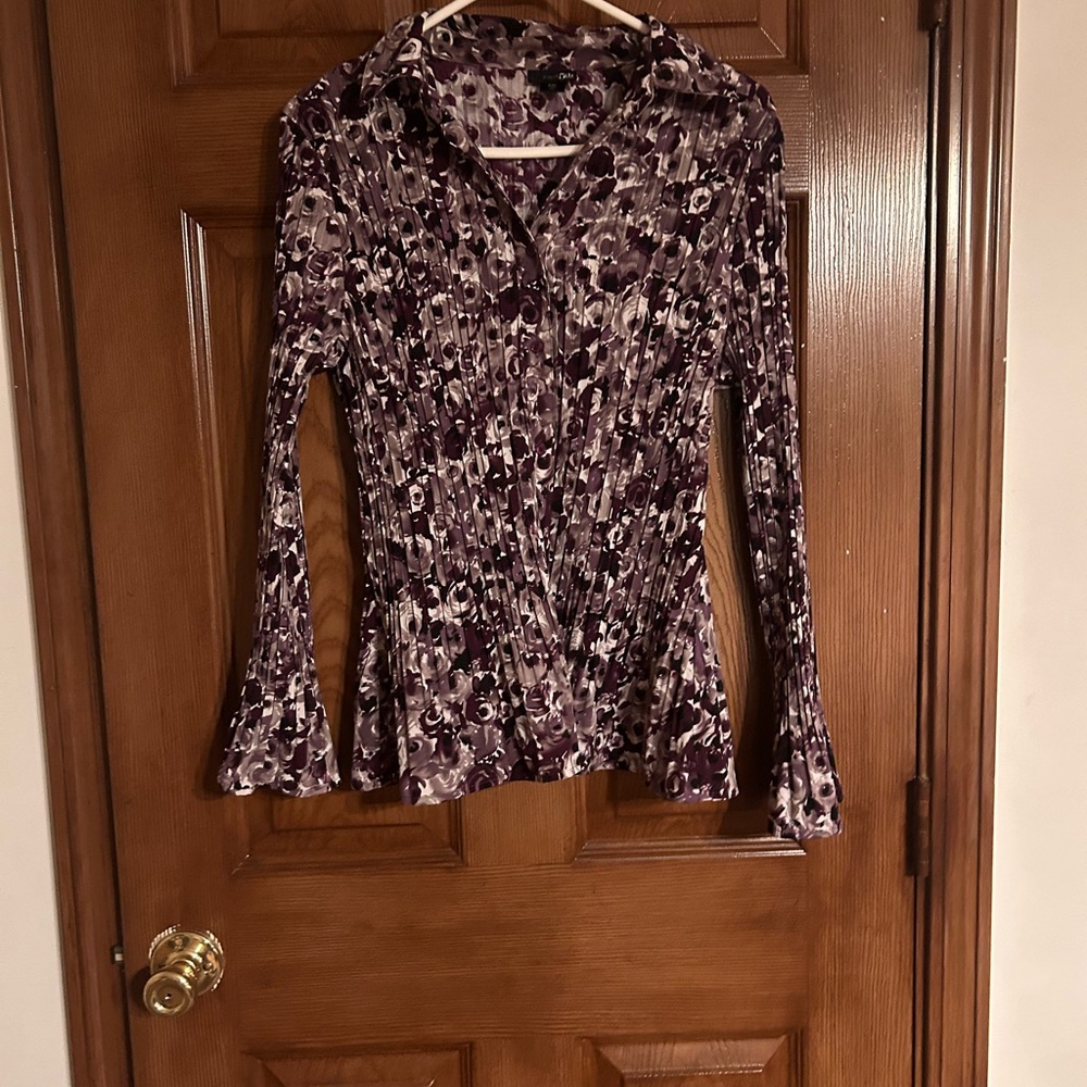 East 5th Brown and White Long Sleeve Polo Blouse